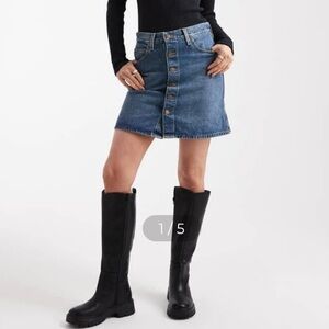 298 Levi’s W30 Vintage-Inspired Button Front Denim Mini Skirt Classic Blue